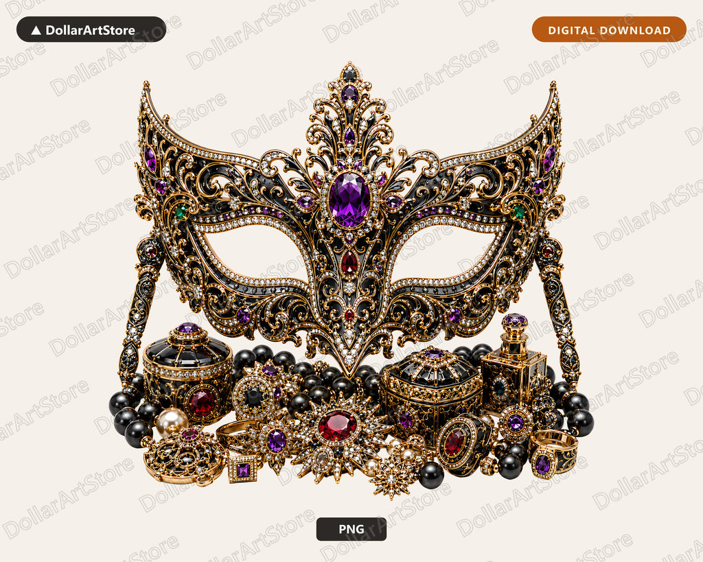 Gothic Masquerade Mask PNG, Jeweled Ornate Design, Sublimation Shirt PNG