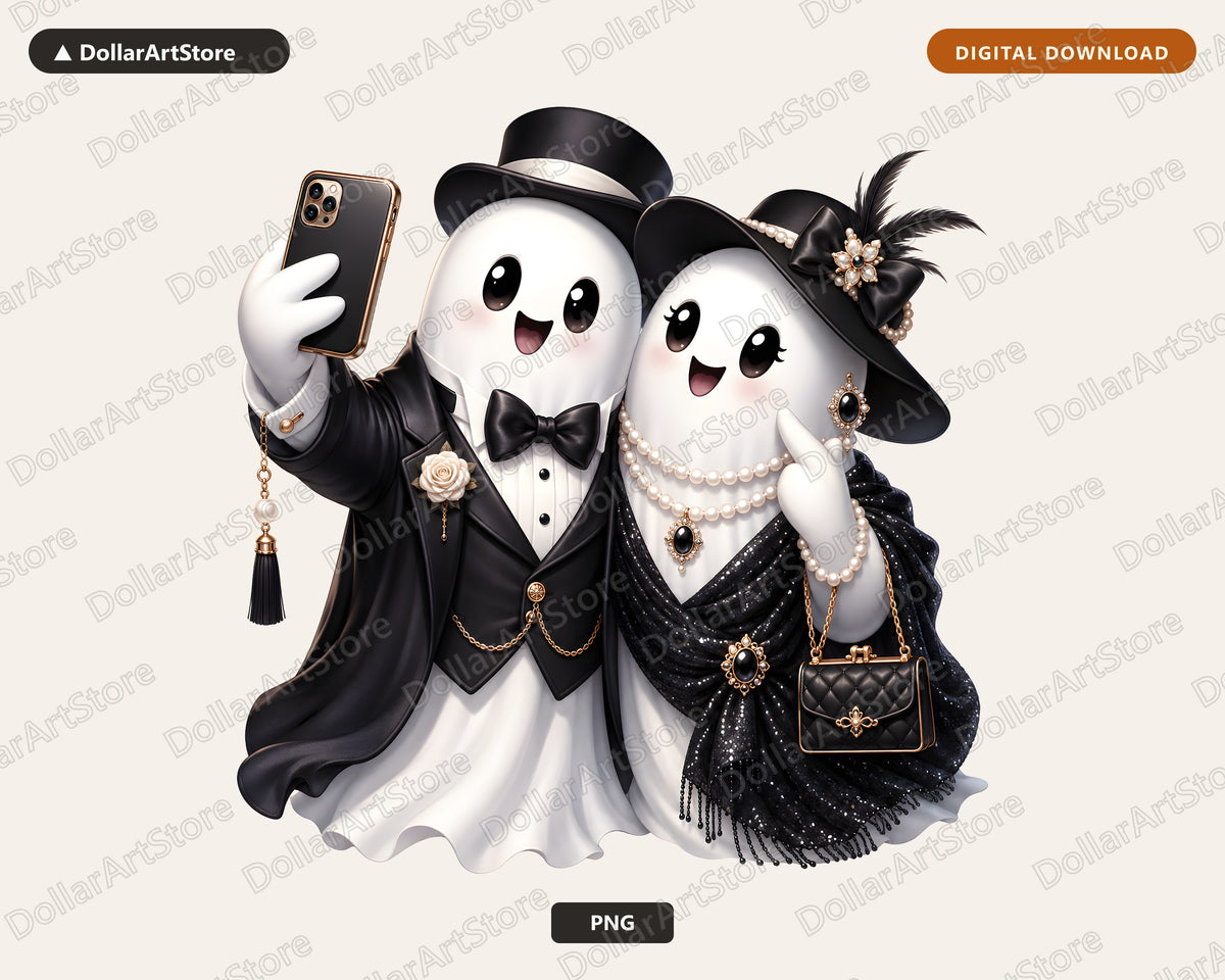 Cute Halloween Ghost PNG, Elegant Fashion Sublimation Design, Shirt & Tumbler Digital Download