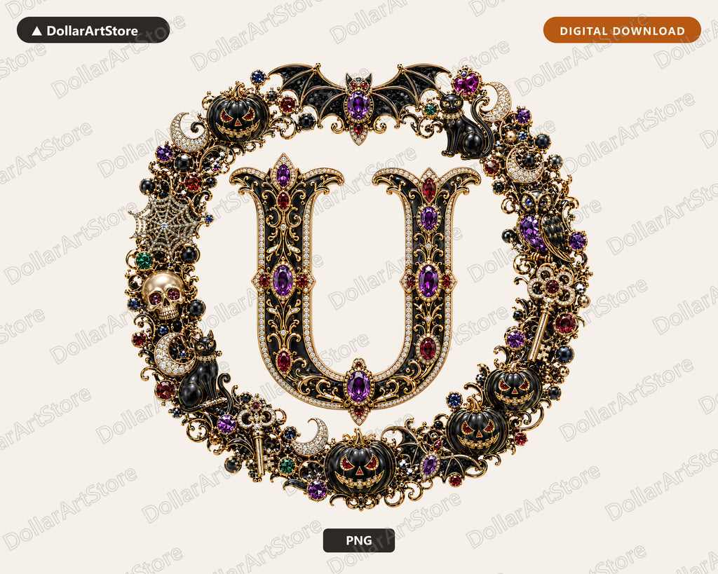 Halloween Monogram Letter U PNG, Sublimation Design, Shirt & Tumbler Digital Download