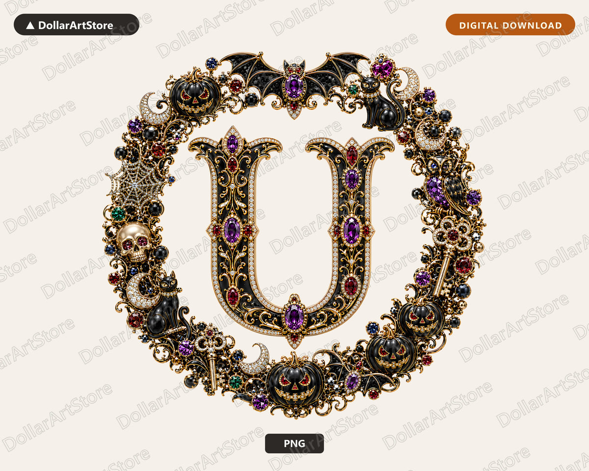 Halloween Monogram Letter U PNG, Sublimation Design, Shirt & Tumbler Digital Download