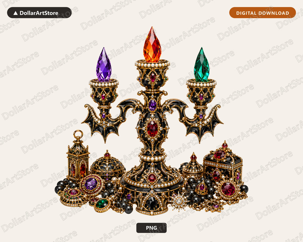 Gothic Candelabra PNG, Luxe Halloween Sublimation Design, Dark Glamour Shirt Print