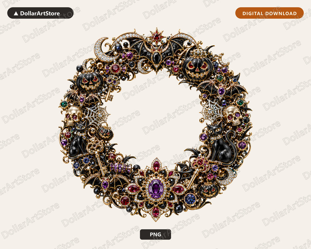 Gothic Halloween PNG, Ornate Wreath Design, Sublimation Shirt Design Digital Download