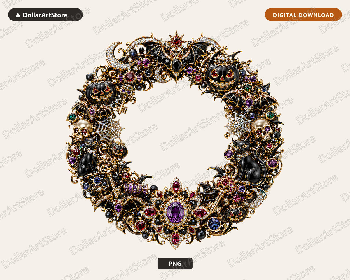 Gothic Halloween PNG, Ornate Wreath Design, Sublimation Shirt Design Digital Download