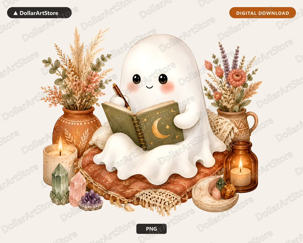 Bookish Ghost PNG Sublimation Design, Autumn Shirt Design Digital Download