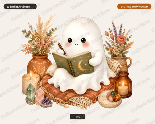 Bookish Ghost PNG Sublimation Design, Autumn Shirt Design Digital Download