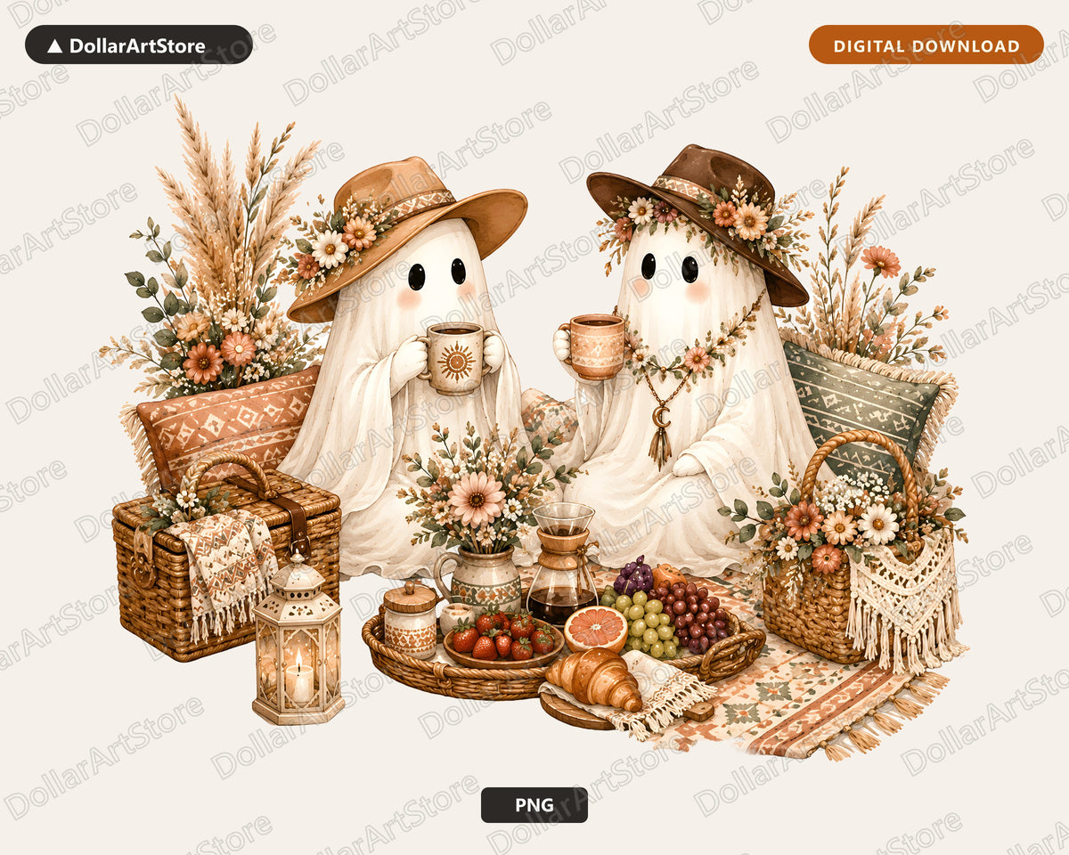 Boho Ghost PNG, Autumn Sublimation Design, Shirt & Tumbler Print Digital Download