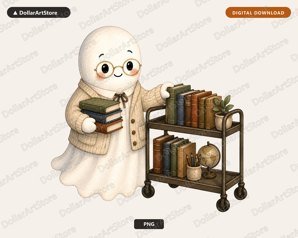 Bookworm Ghost PNG, Sublimation Design, Cute Library Shirt Design Digital Download