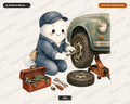 Cute Ghost Mechanic PNG, Vintage Car Repair Design, Sublimation Download