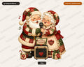 Santa & Mrs Claus Karaoke PNG, Patchwork Christmas Design, Sublimation Download