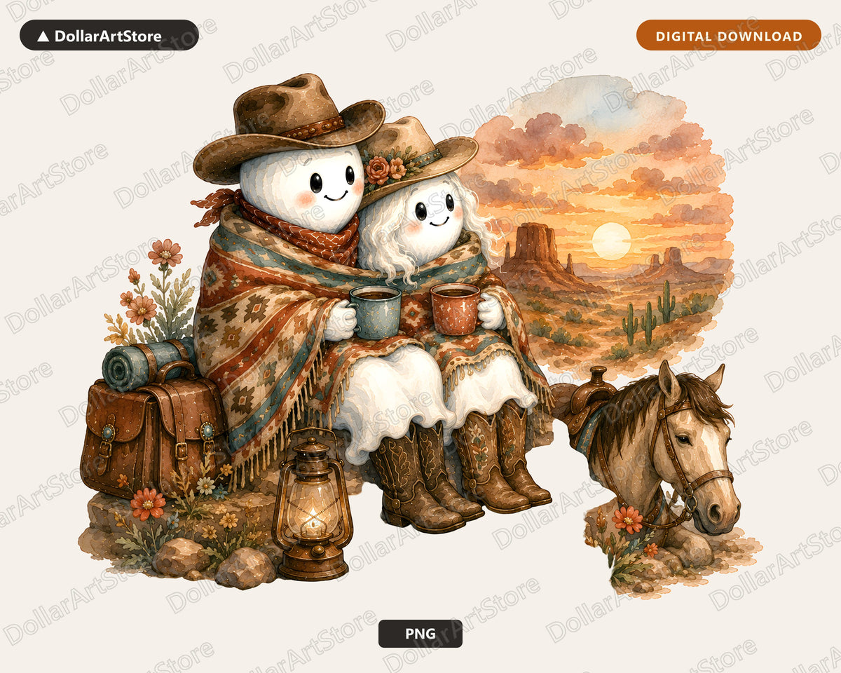 Western Cowboy Ghost PNG, Sublimation Design, Shirt Design Digital Download