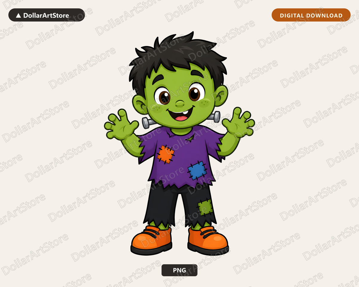 Cute Halloween Frankenstein Kid PNG, Sublimation Design Shirt Download