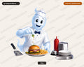 Cute Chef Ghost PNG, Burger Restaurant Design, Sublimation Download