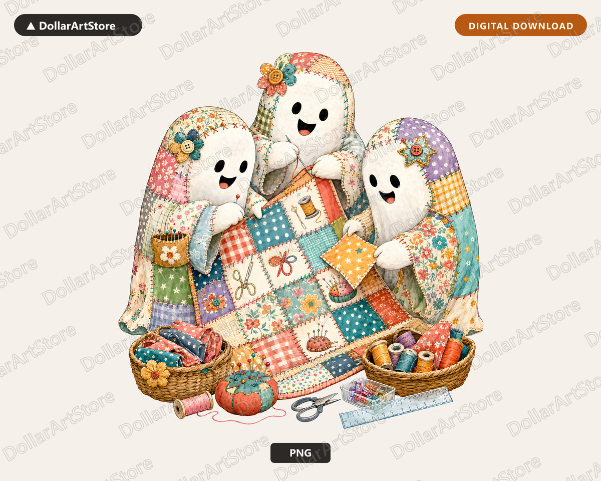 Crafting Ghost PNG, Sewing Sublimation Design, Quilt Shirt Print Download