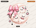 Cute Ghost PNG Sublimation Design, Pink Bow Moon, Shirt & Tumbler Print