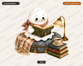 Cozy Ghost PNG, Reading Illustration, Sublimation Design Digital Download