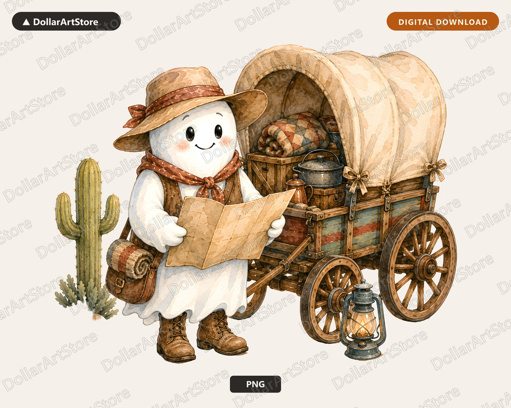 Cowboy Ghost PNG, Western Wagon Sublimation Design, Shirt & Tumbler Graphic Download
