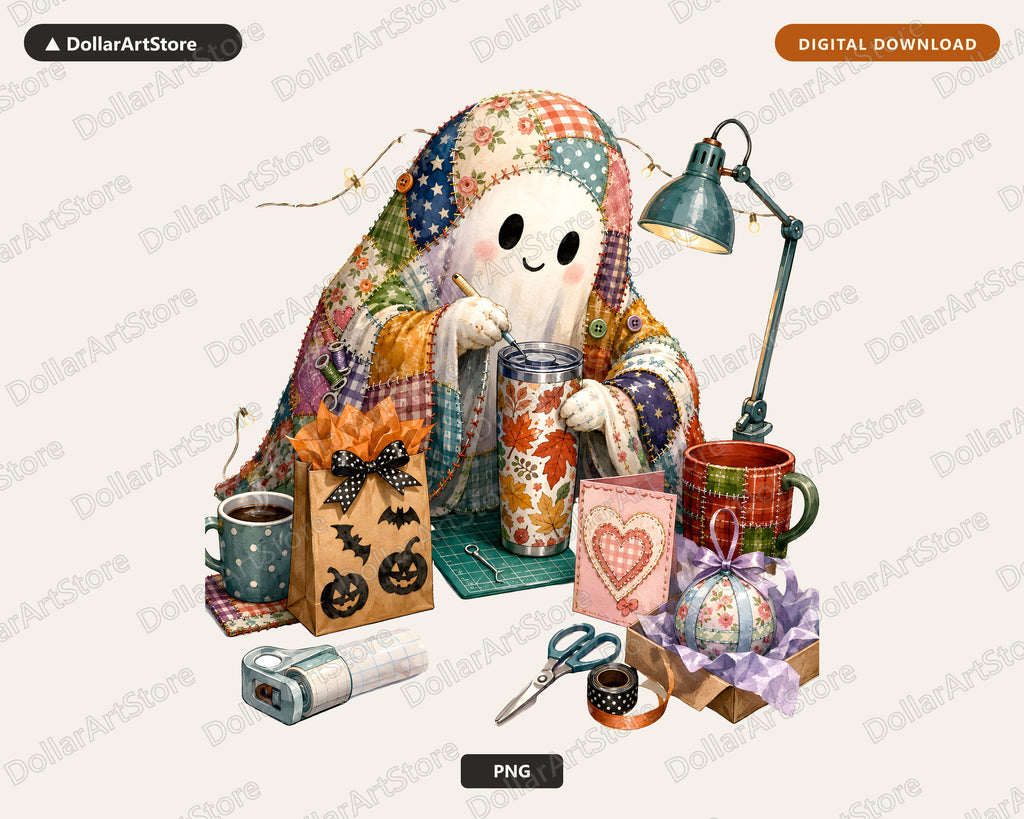 Crafty Ghost PNG, Autumn Sublimation Design, Fall Shirt PNG Digital Download