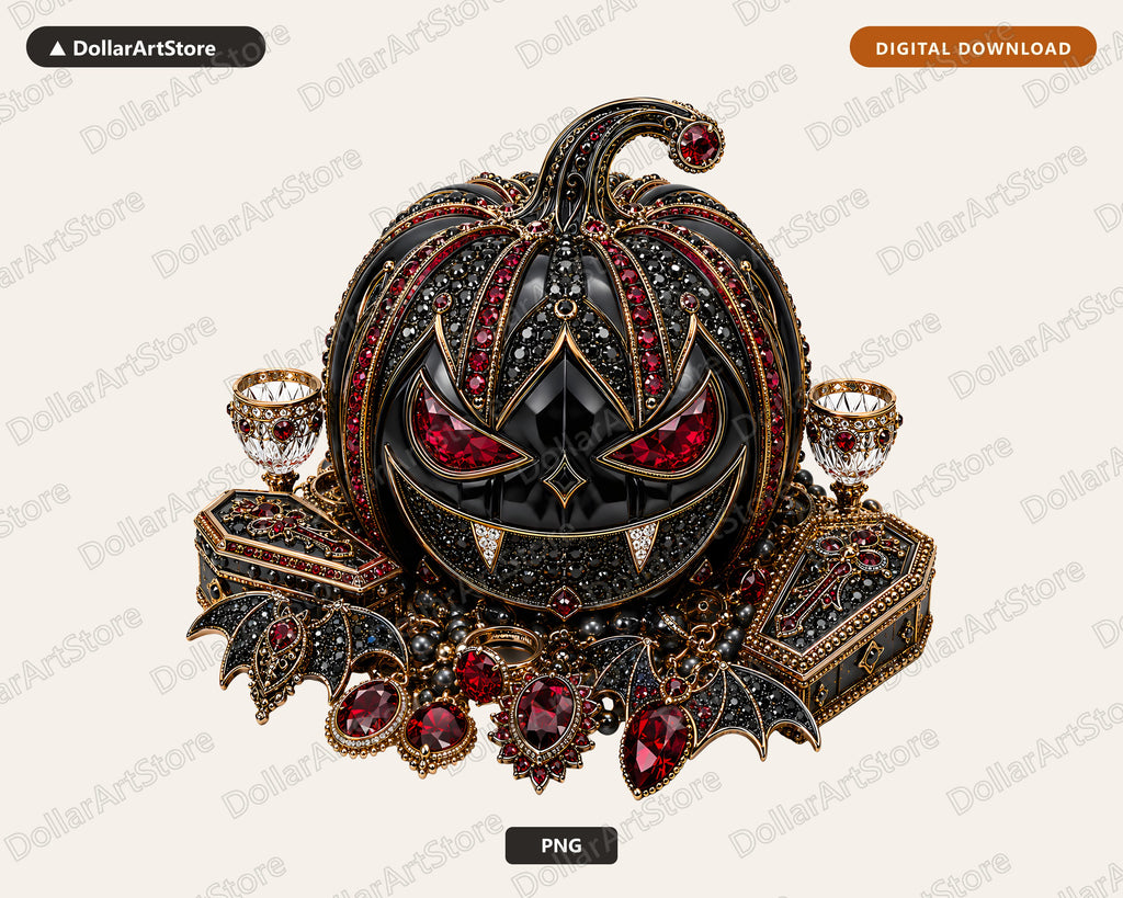 Gothic Halloween Pumpkin PNG, Luxury Steampunk Design, Sublimation Shirt & Tumbler