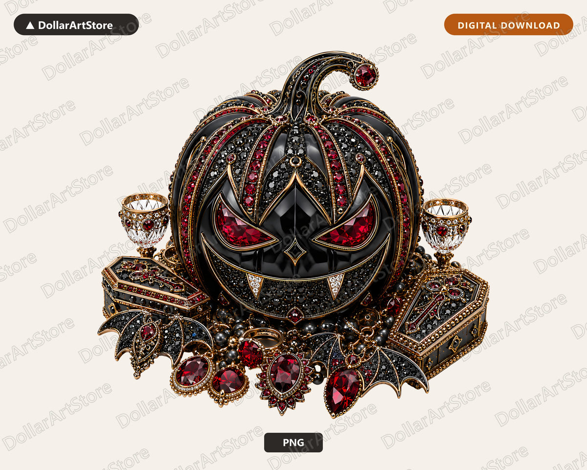 Gothic Halloween Pumpkin PNG, Luxury Steampunk Design, Sublimation Shirt & Tumbler
