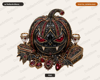 Gothic Halloween Pumpkin PNG, Luxury Steampunk Design, Sublimation Shirt & Tumbler