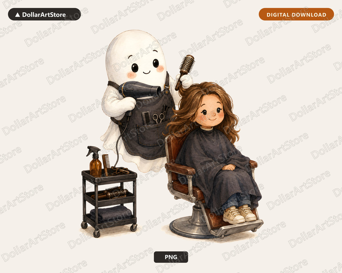 Cute Ghost Hairstylist PNG, Sublimation Design, Shirt Design Digital Download