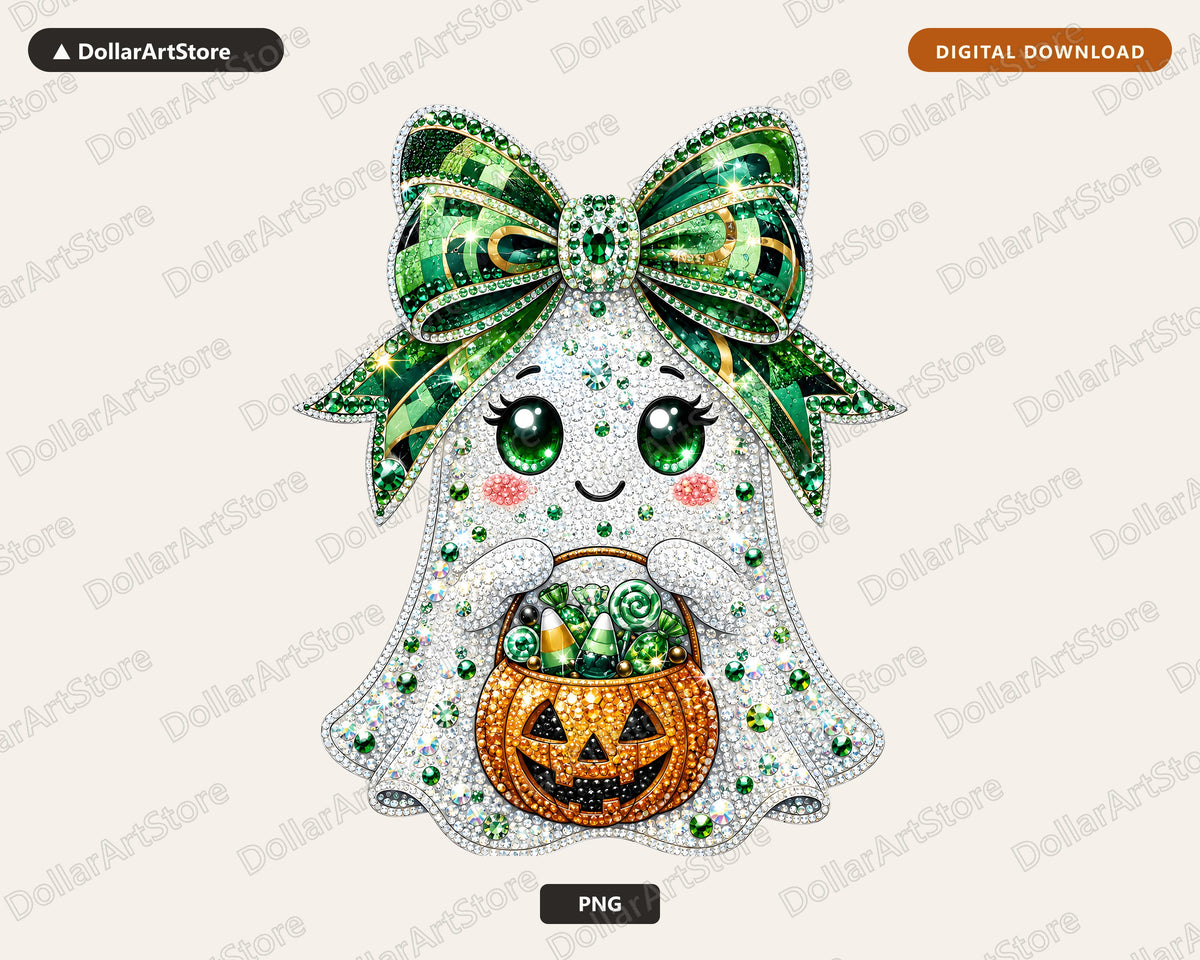 Cute Ghost Girl PNG, Rhinestone Halloween Design, Sublimation Shirt PNG