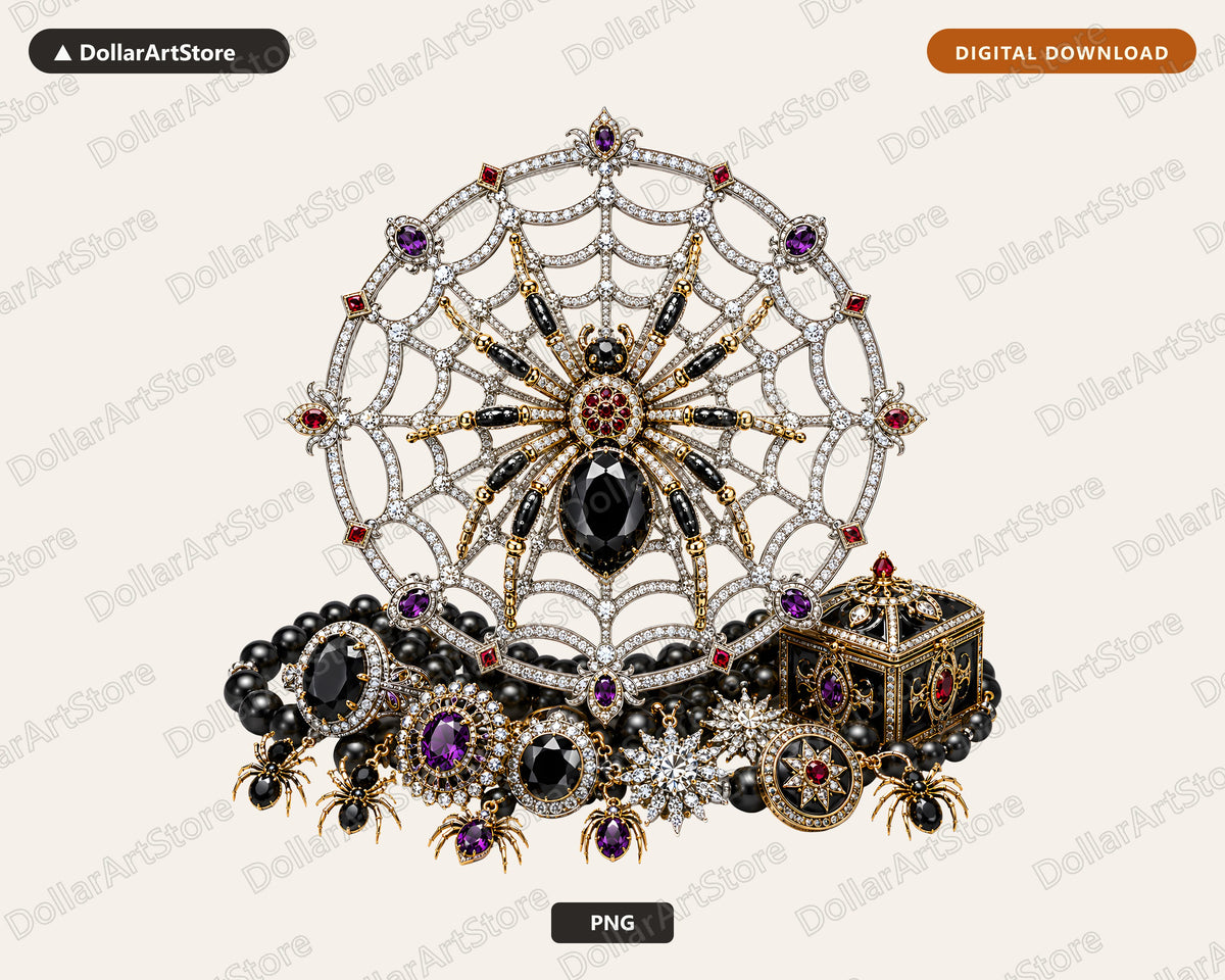 Gothic Spider Web Crown PNG, Jeweled Halloween Design, Sublimation Shirt Print