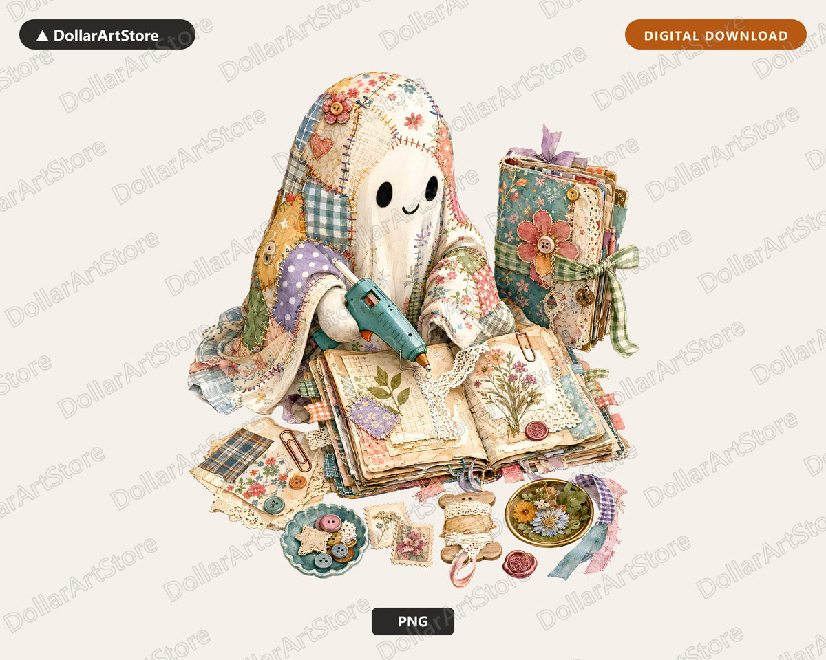 Crafting Ghost PNG, Cottagecore Scrapbook Design, Sublimation Shirt PNG Digital Download