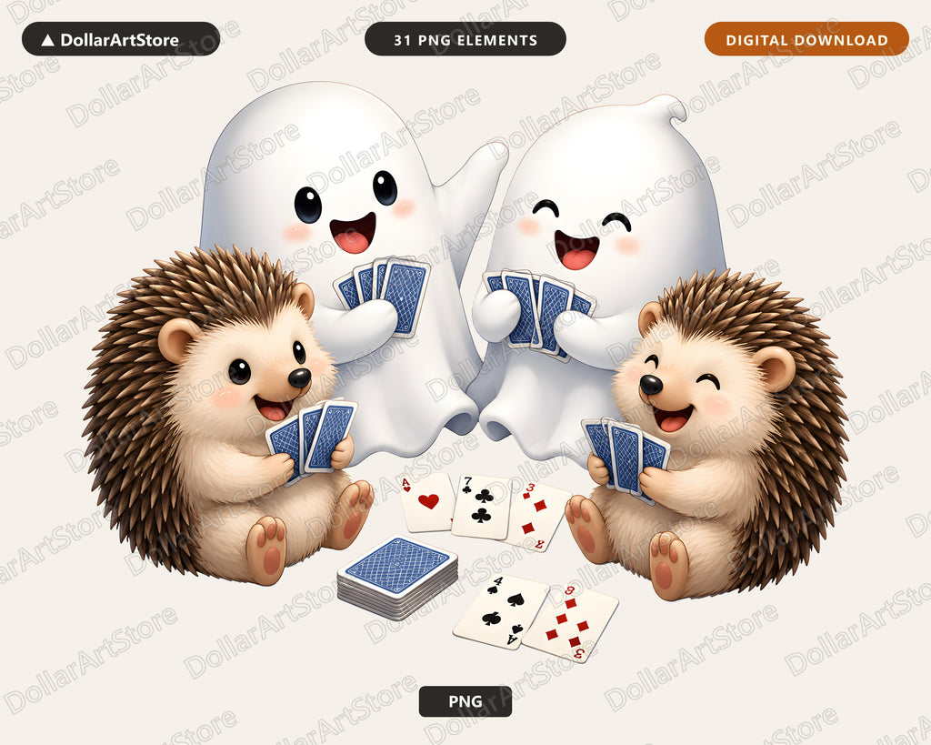 Cute Halloween Ghost & Hedgehog PNG, Game Night Sublimation Design, Digital Download