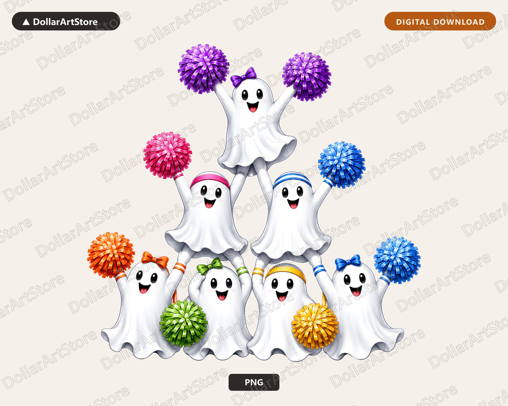 Cute Halloween Ghost PNG, Cheerleader Design, Sublimation Shirt Design Digital Download