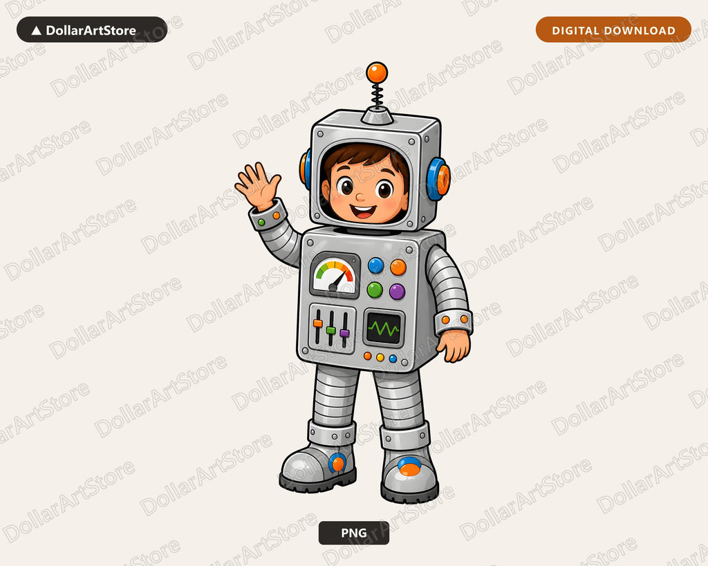 Cute Robot Kid PNG, Cartoon Character Design, Sublimation Shirt Print Download