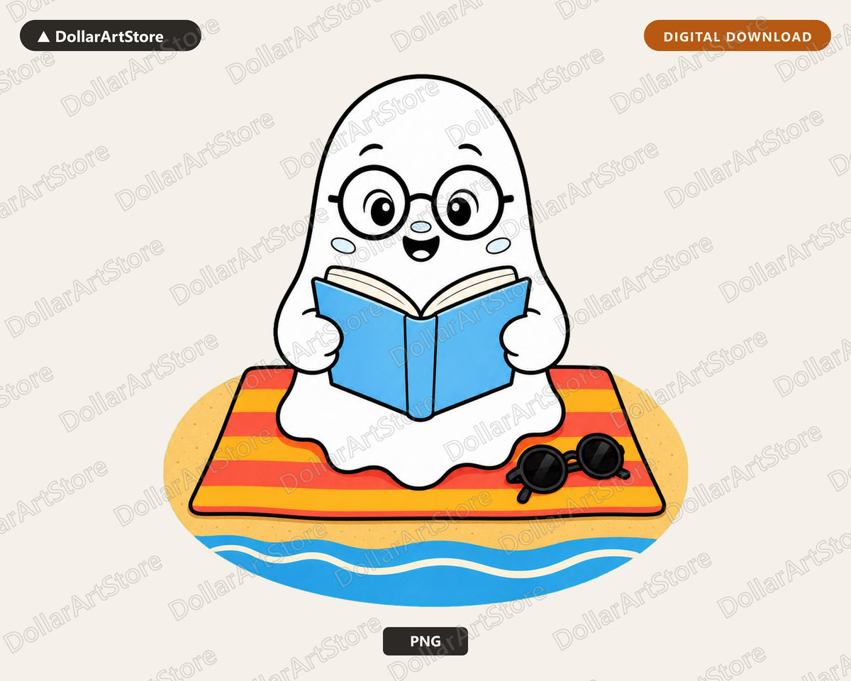 Bookish Ghost PNG, Summer Beach Reading, Sublimation Design Download
