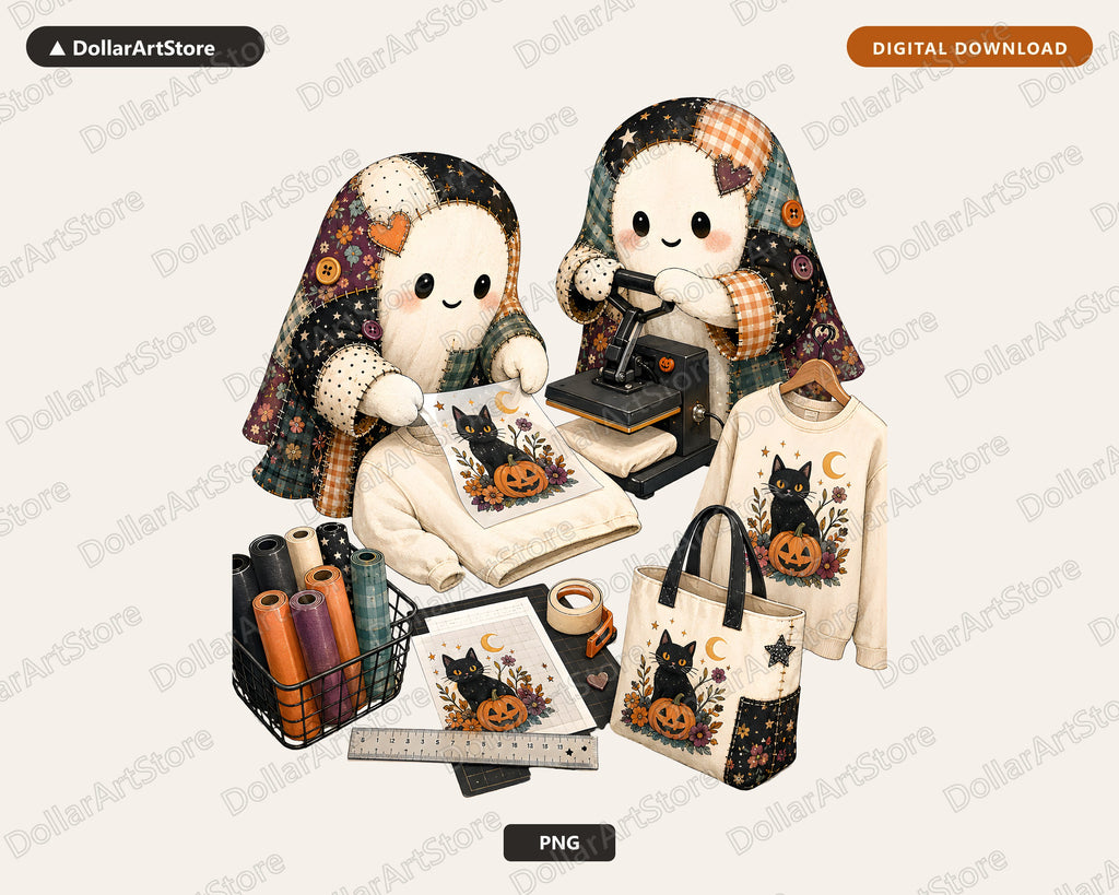 Crafting Ghost PNG, Sublimation Design, Halloween Shirt Print Digital Download