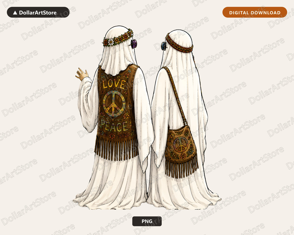 Boho Ghost Hippie PNG, Love Peace Design, Sublimation Shirt Download