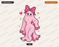 Cute Pink Ghost PNG Sublimation Design, Bow Checkered Shirt Print Digital Download