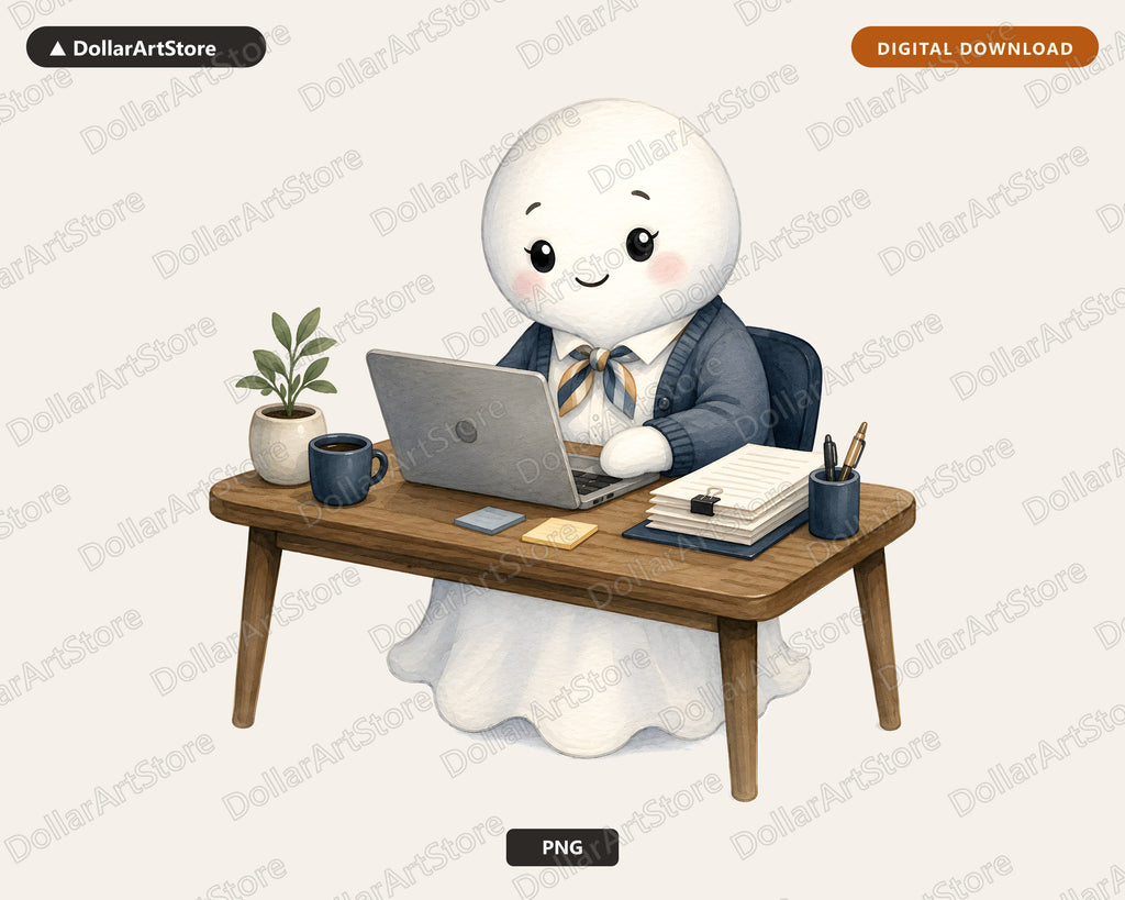 Cute Office Ghost PNG, Sublimation Design, Work From Home Shirt Design Digital Download