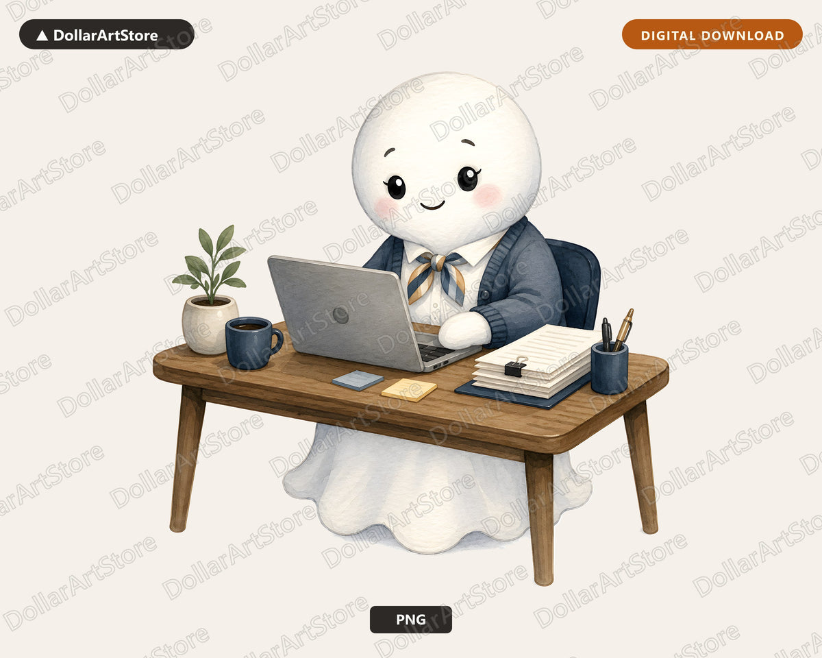 Cute Office Ghost PNG, Sublimation Design, Work From Home Shirt Design Digital Download