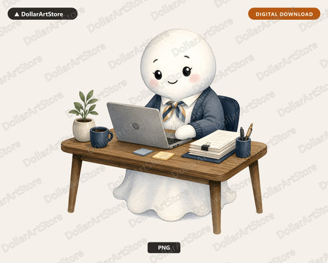 Cute Office Ghost PNG, Sublimation Design, Work From Home Shirt Design Digital Download