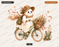 Boho Ghost PNG, Bicycle Sublimation Design, Autumn Shirt Design Digital Download