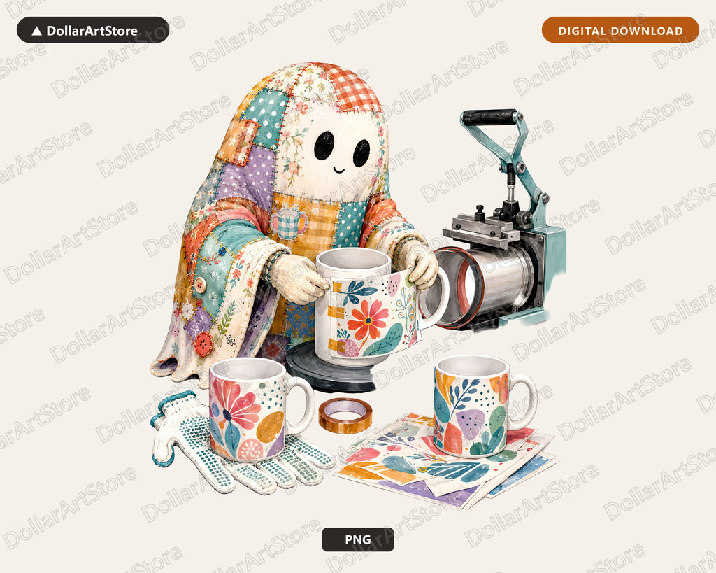 Crafty Ghost PNG Sublimation Design, Tumbler Mug Shirt Digital Download
