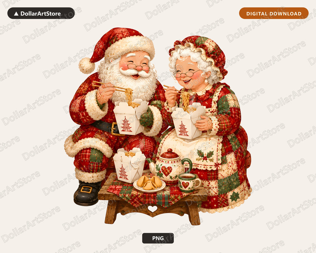 Santa & Mrs Claus PNG, Patchwork Christmas Design, Sublimation Shirt Design