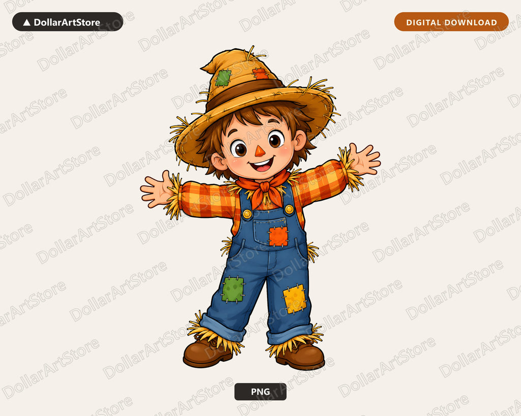 Cute Scarecrow Boy PNG, Fall Halloween Shirt Design, Sublimation Digital Download