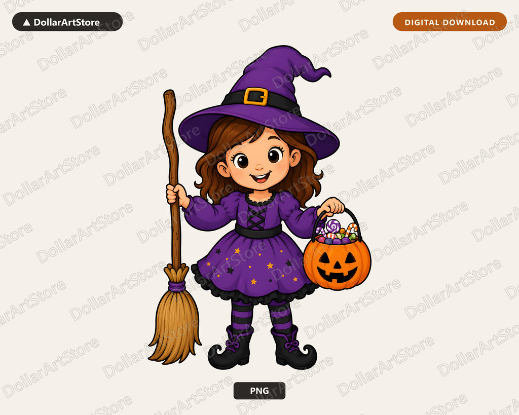 Cute Witch Kid PNG, Halloween Costume Design, Sublimation Shirt Download