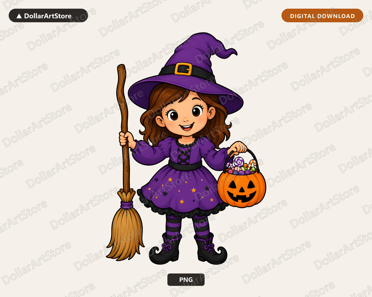 Cute Witch Kid PNG, Halloween Costume Design, Sublimation Shirt Download