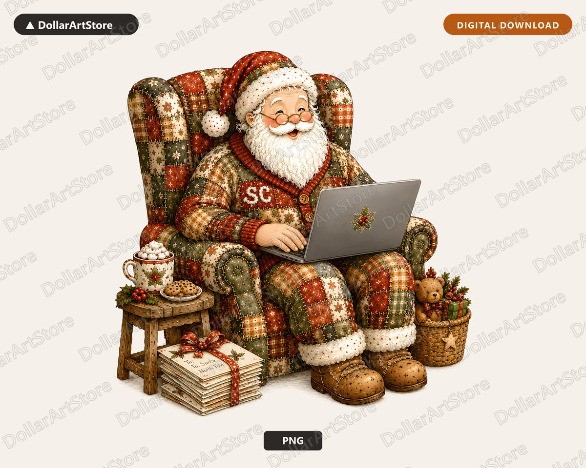 Santa Patchwork PNG, Sublimation Design, Christmas Shirt Design Digital Download