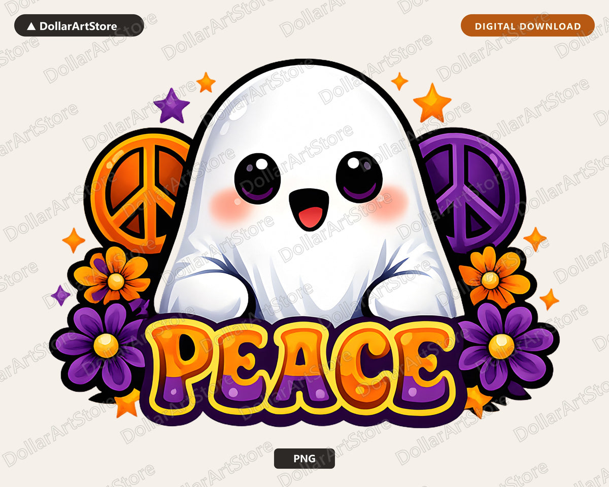 Cute Halloween Ghost PNG, Peace Sublimation Design, Digital Download