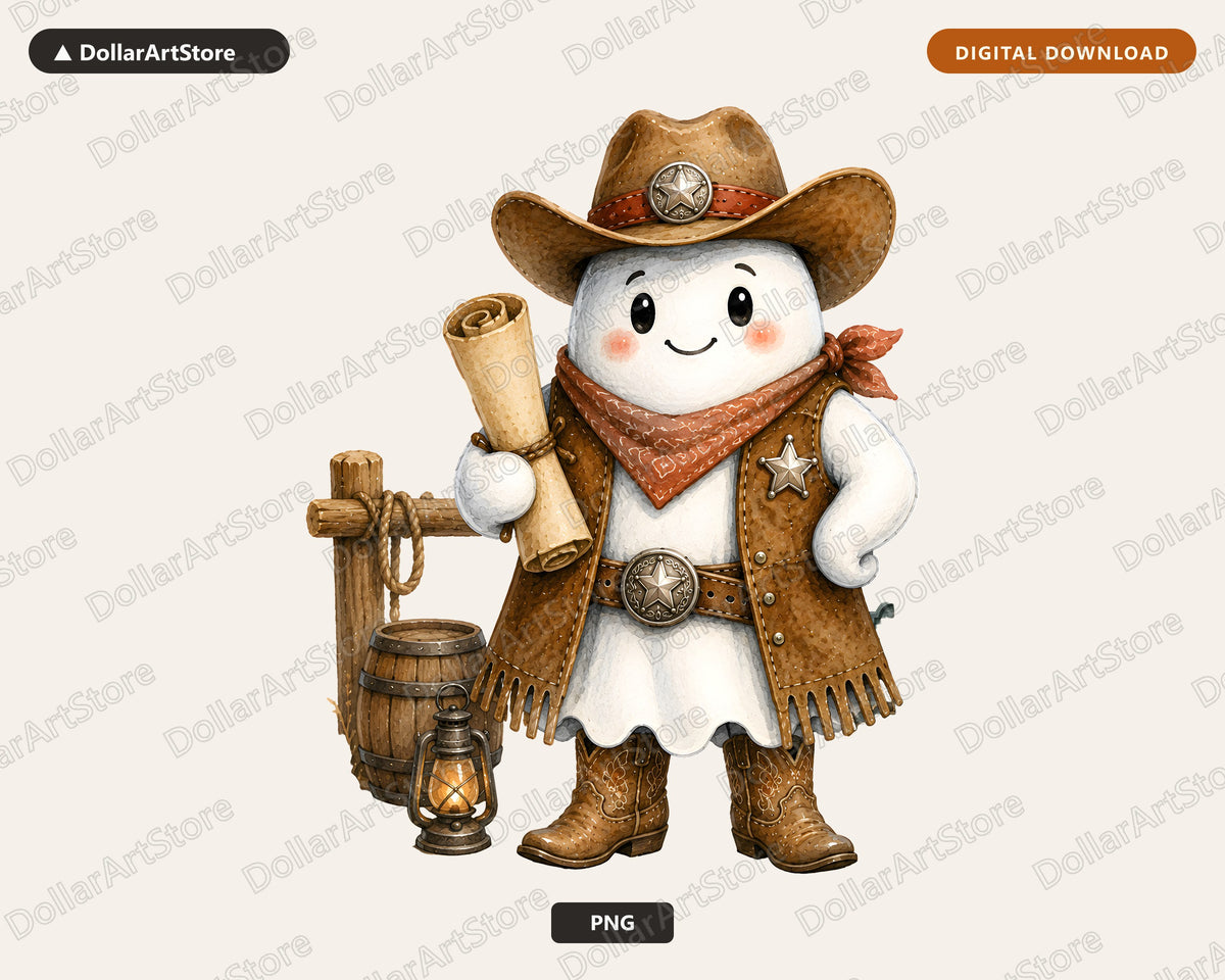 Western Cowboy Ghost PNG, Sublimation Design, Cute Western Shirt Design Digital Download
