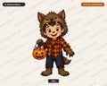 Cute Werewolf Kid Halloween Costume PNG, Sublimation Design Digital Download