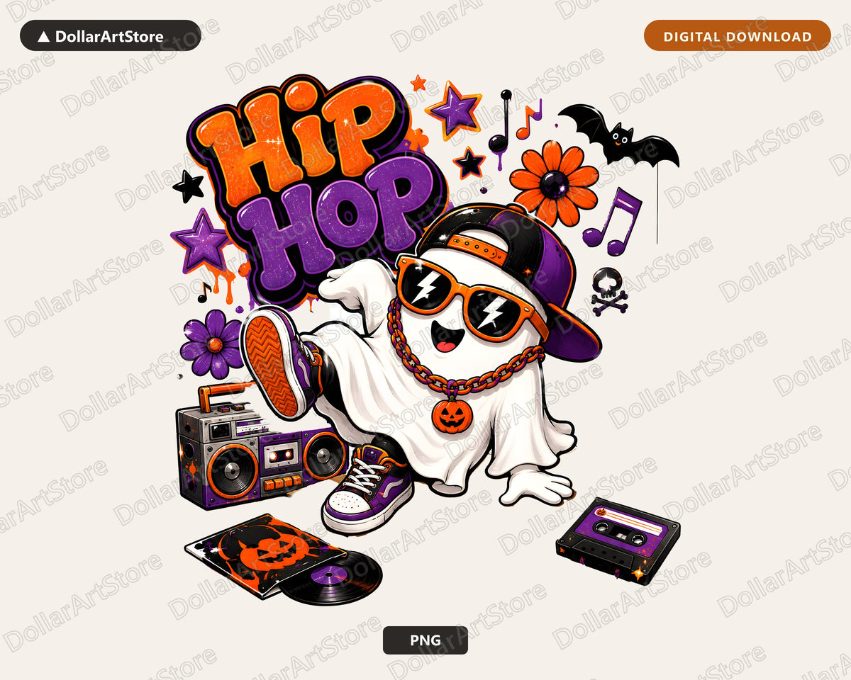 Hip Hop Ghost PNG, Halloween Sublimation Design, Shirt Design Digital Download