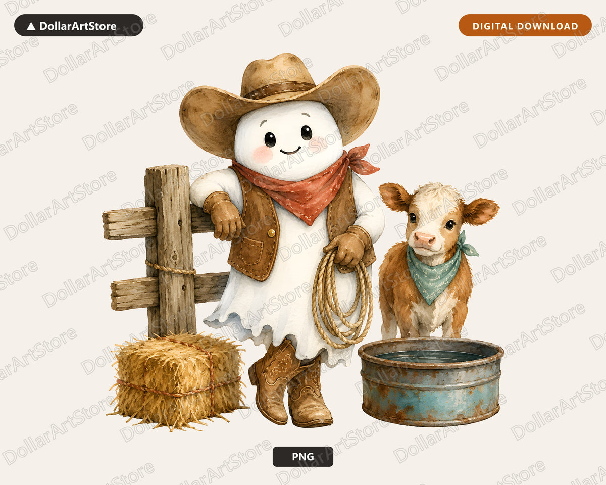 Western Cowboy Ghost PNG, Sublimation Design, Shirt Sublimation Print Download